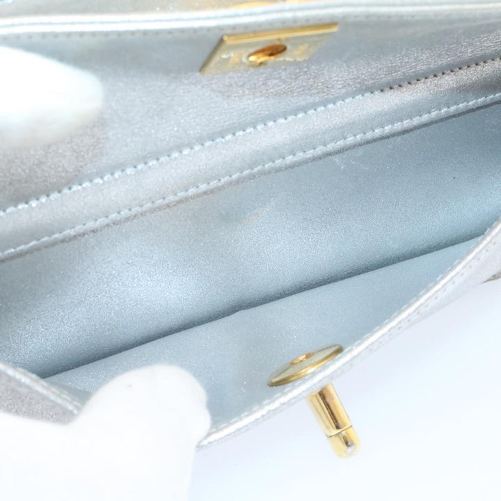 Top Quality Chanel Clutch Bag Leather Silver CC Auth 26857A
