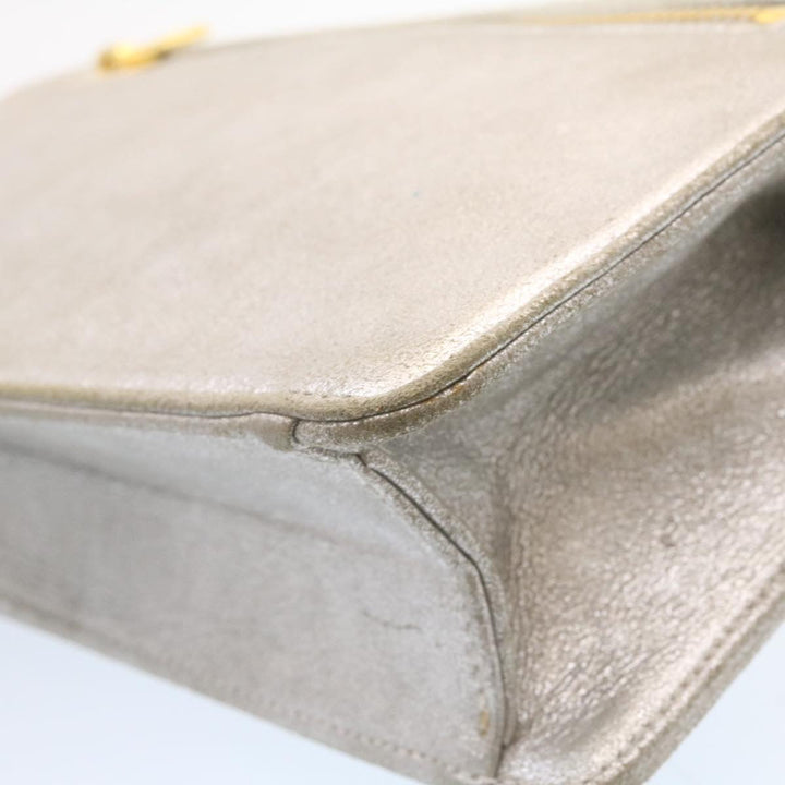 Top Quality Chanel Clutch Bag Leather Silver CC Auth 26857A