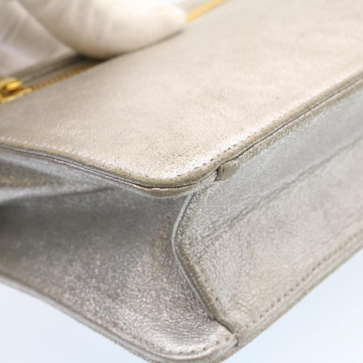 Top Quality Chanel Clutch Bag Leather Silver CC Auth 26857A