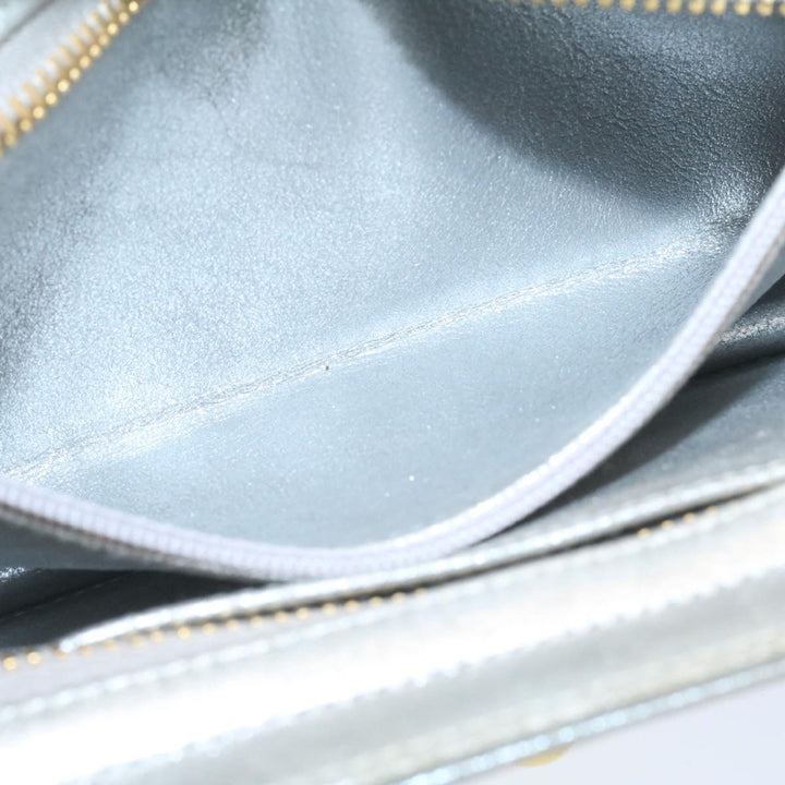 Top Quality Chanel Clutch Bag Leather Silver CC Auth 26857A