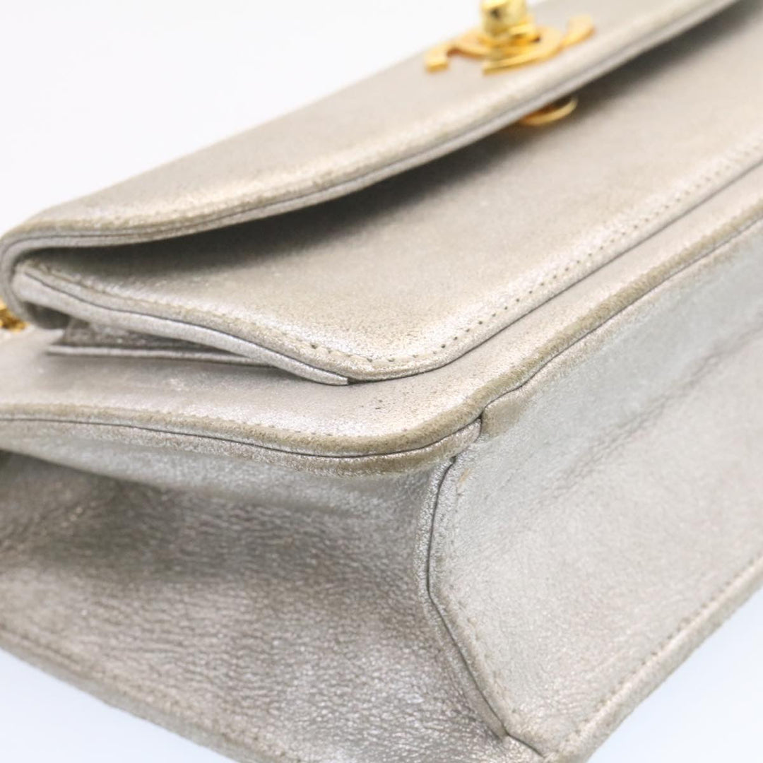 Top Quality Chanel Clutch Bag Leather Silver CC Auth 26857A