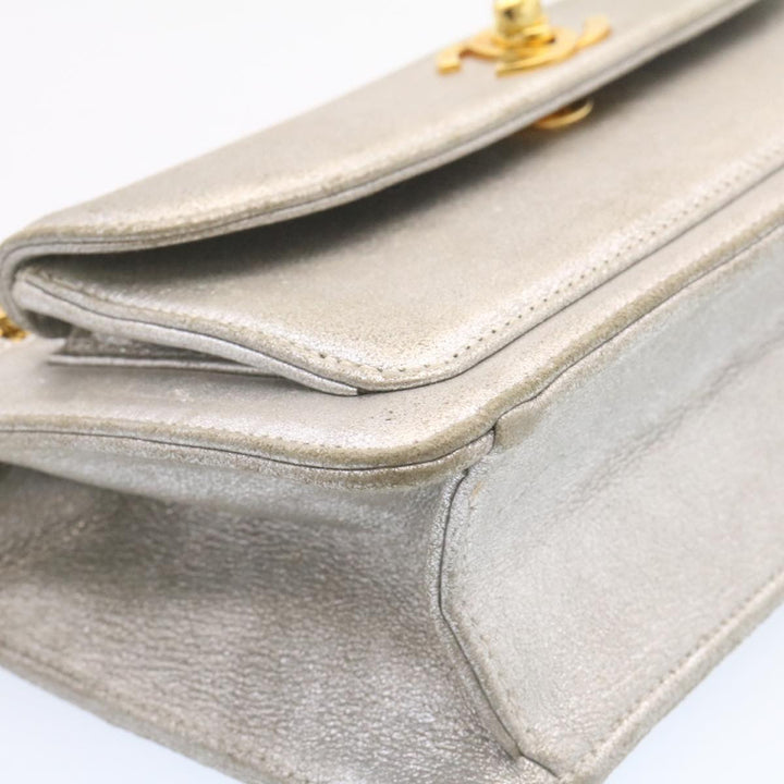 Top Quality Chanel Clutch Bag Leather Silver CC Auth 26857A