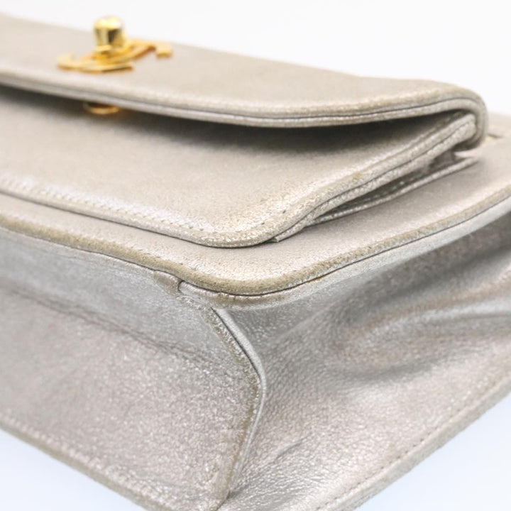 Top Quality Chanel Clutch Bag Leather Silver CC Auth 26857A