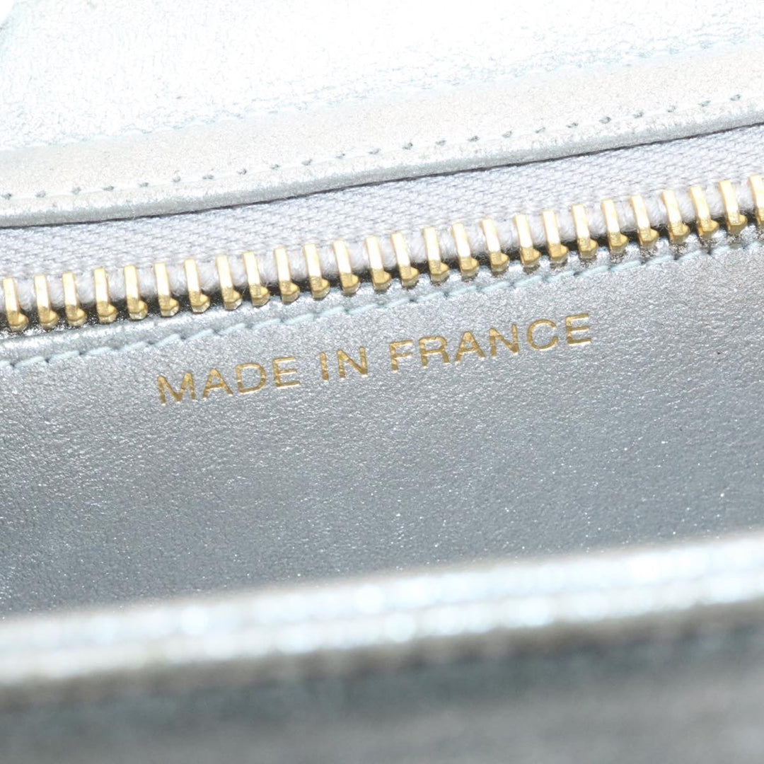 Top Quality Chanel Clutch Bag Leather Silver CC Auth 26857A