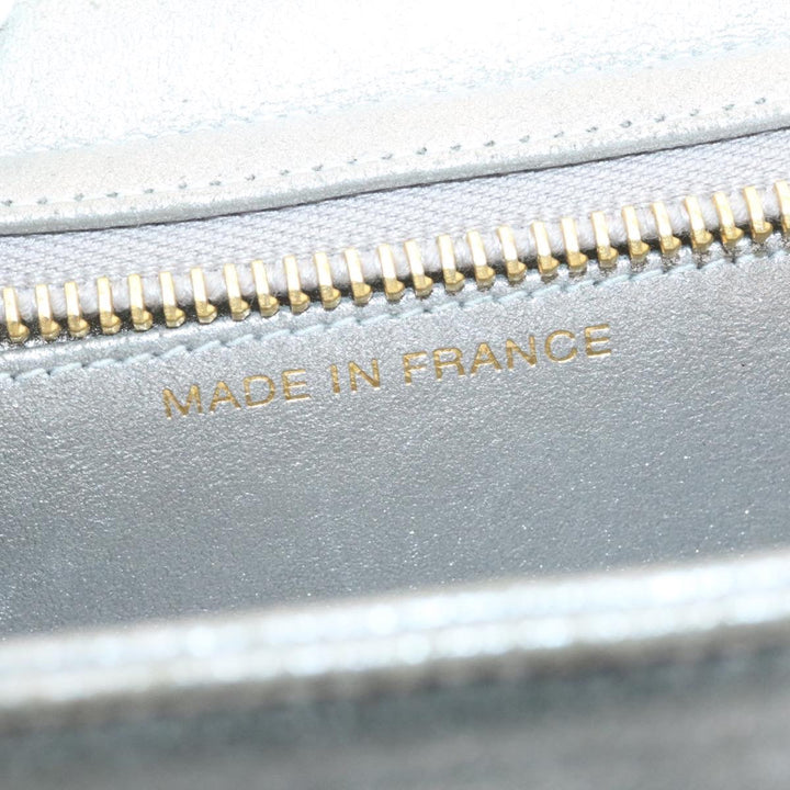 Top Quality Chanel Clutch Bag Leather Silver CC Auth 26857A