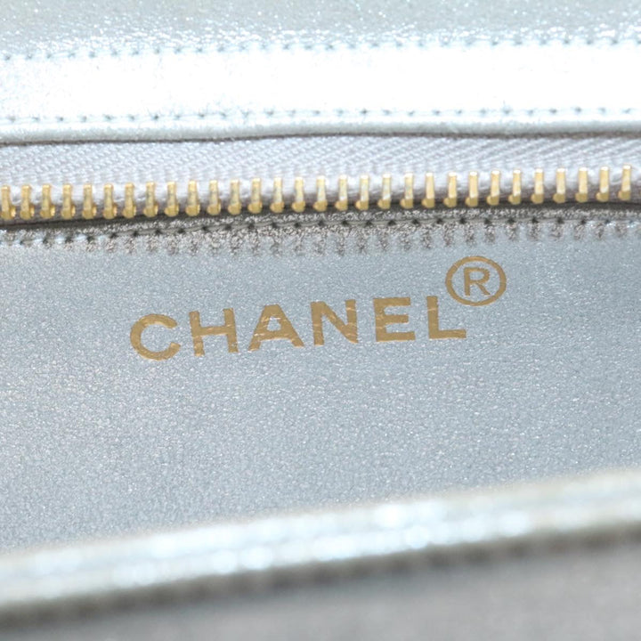 Top Quality Chanel Clutch Bag Leather Silver CC Auth 26857A