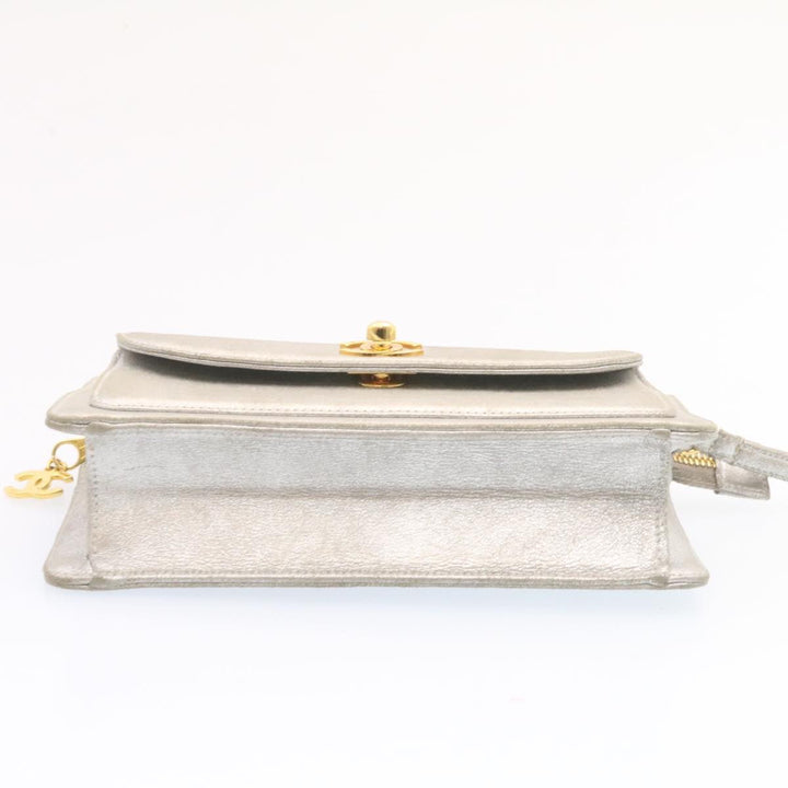 Top Quality Chanel Clutch Bag Leather Silver CC Auth 26857A