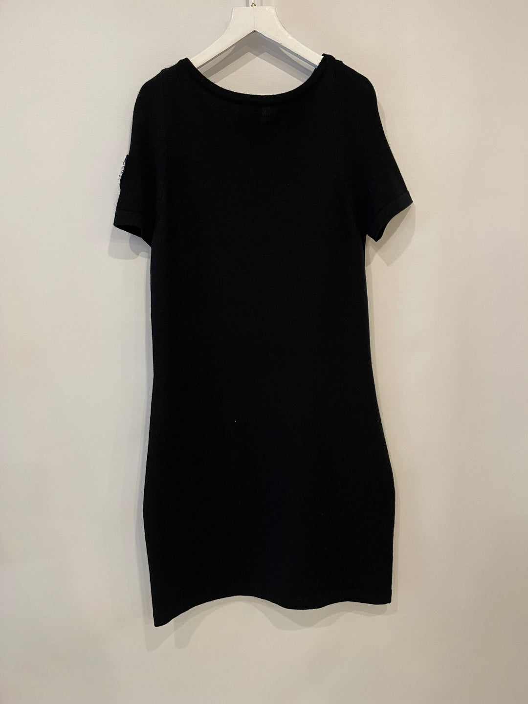Top Quality Chanel Black Dress with Gold Logo Patch Detail Size FR 42 (UK 14)