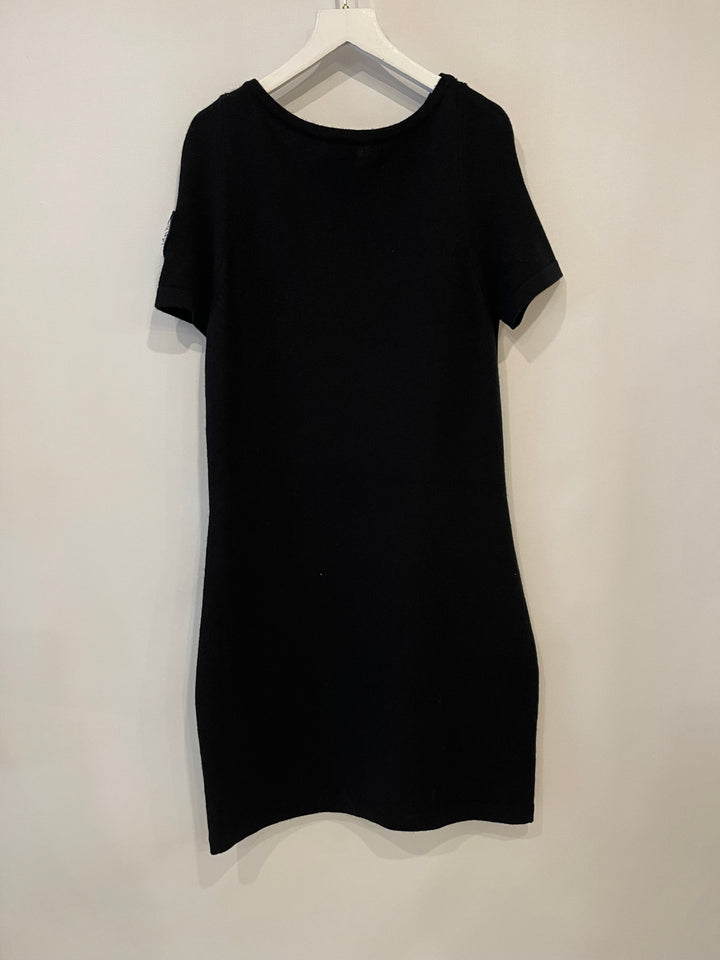 Top Quality Chanel Black Dress with Gold Logo Patch Detail Size FR 42 (UK 14)