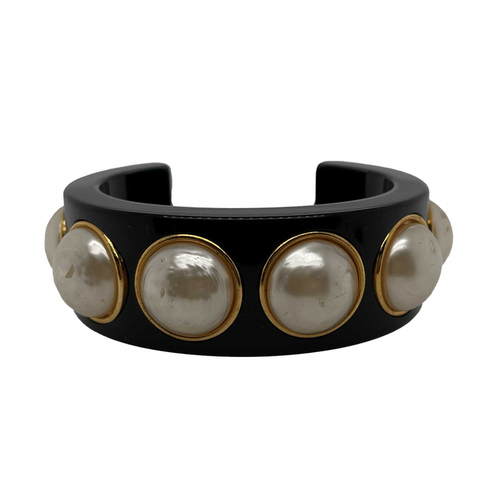 Chanel - Vintage Large Pearl Resin Cuff - Black - Bracelet
