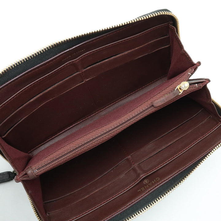 Top Quality Chanel MATRACE COCOMARK ROUNDFASNER Long Wallet Leather Black Black Gold  A50097
