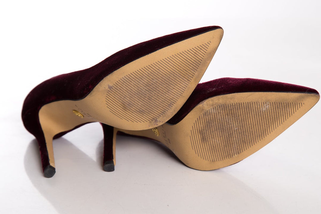 Cecilia Burgundy Velvet Pointed-Toe Heels SZ 8