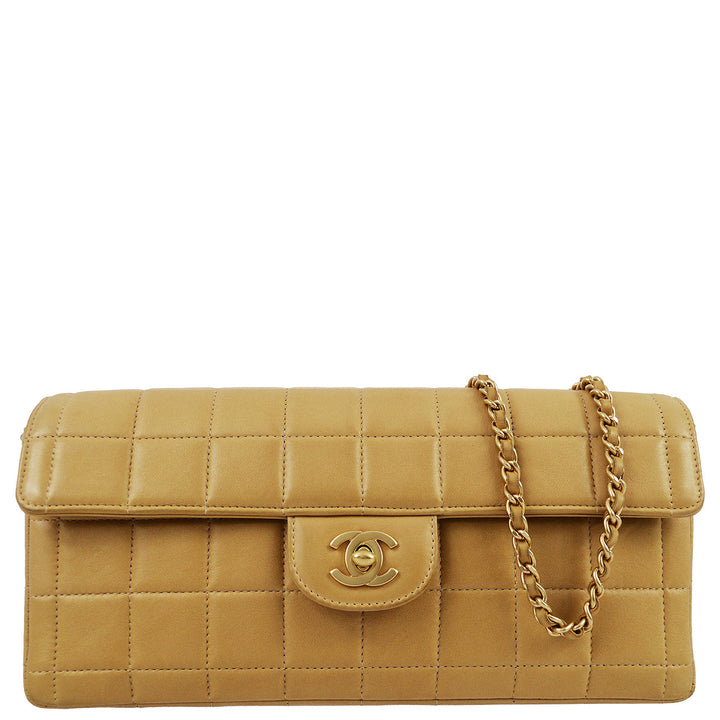 Top Quality Chanel 2001-2003 Beige Lambskin East West Choco Bar Chain Shoulder Bag