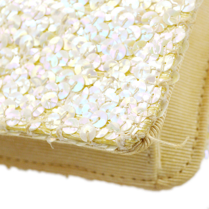 Top Quality Chanel * White Sequin Straight Flap Shoulder Bag Micro