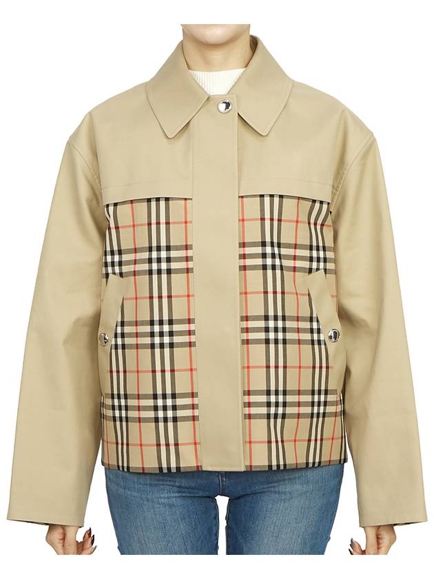 Burberry Check Motif Shorts Zip-Up Jacket Beige