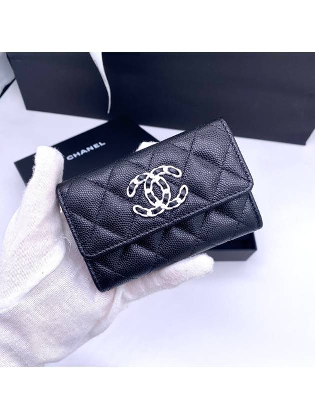 Caviar Flap Card Wallet Black Chanel