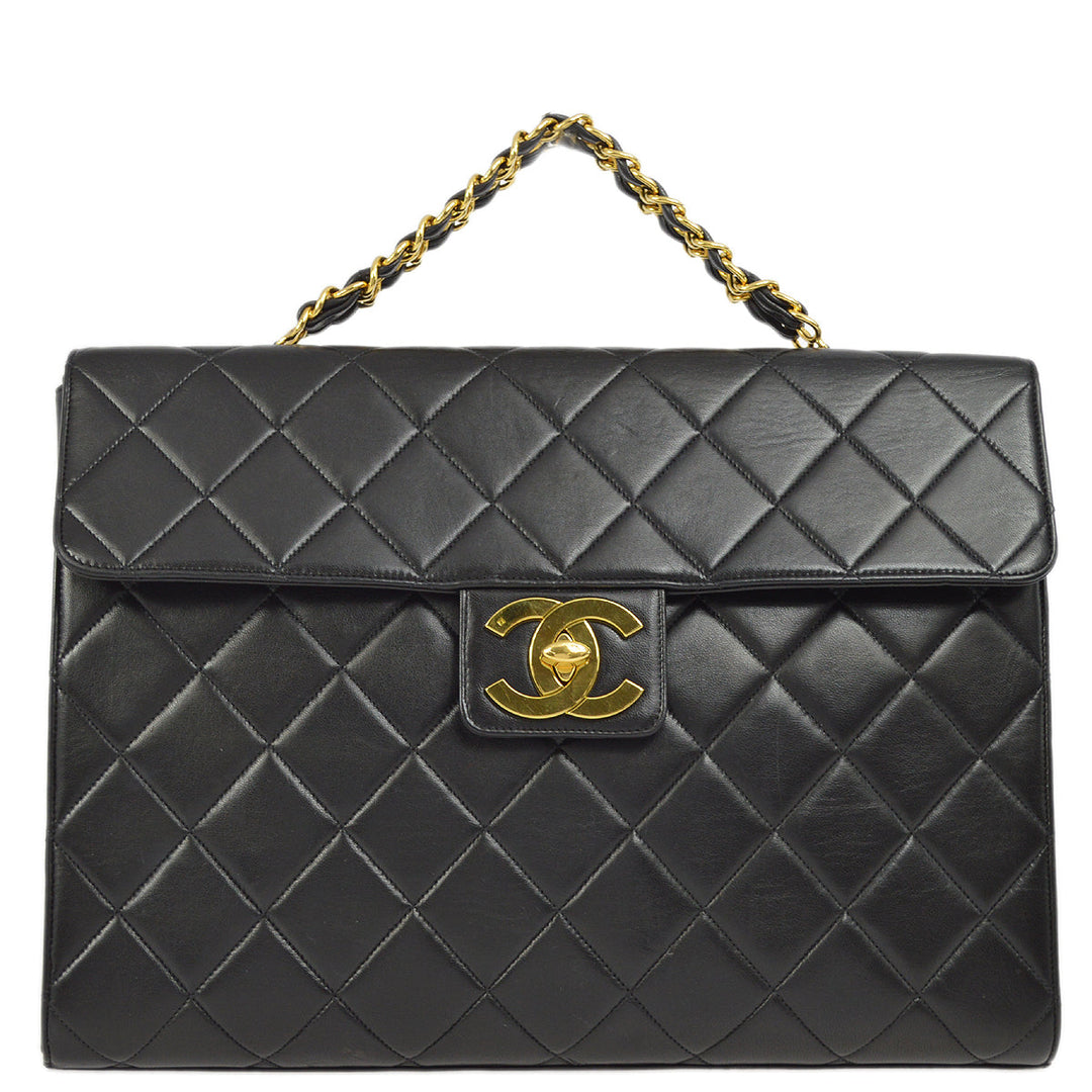 Top Quality Chanel Black Lambskin Briefcase Business Handbag