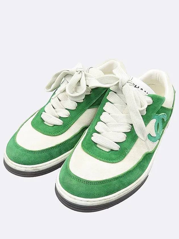 G39978 White Green Color Suede Orca Tennis Sneakers 36 Chanel