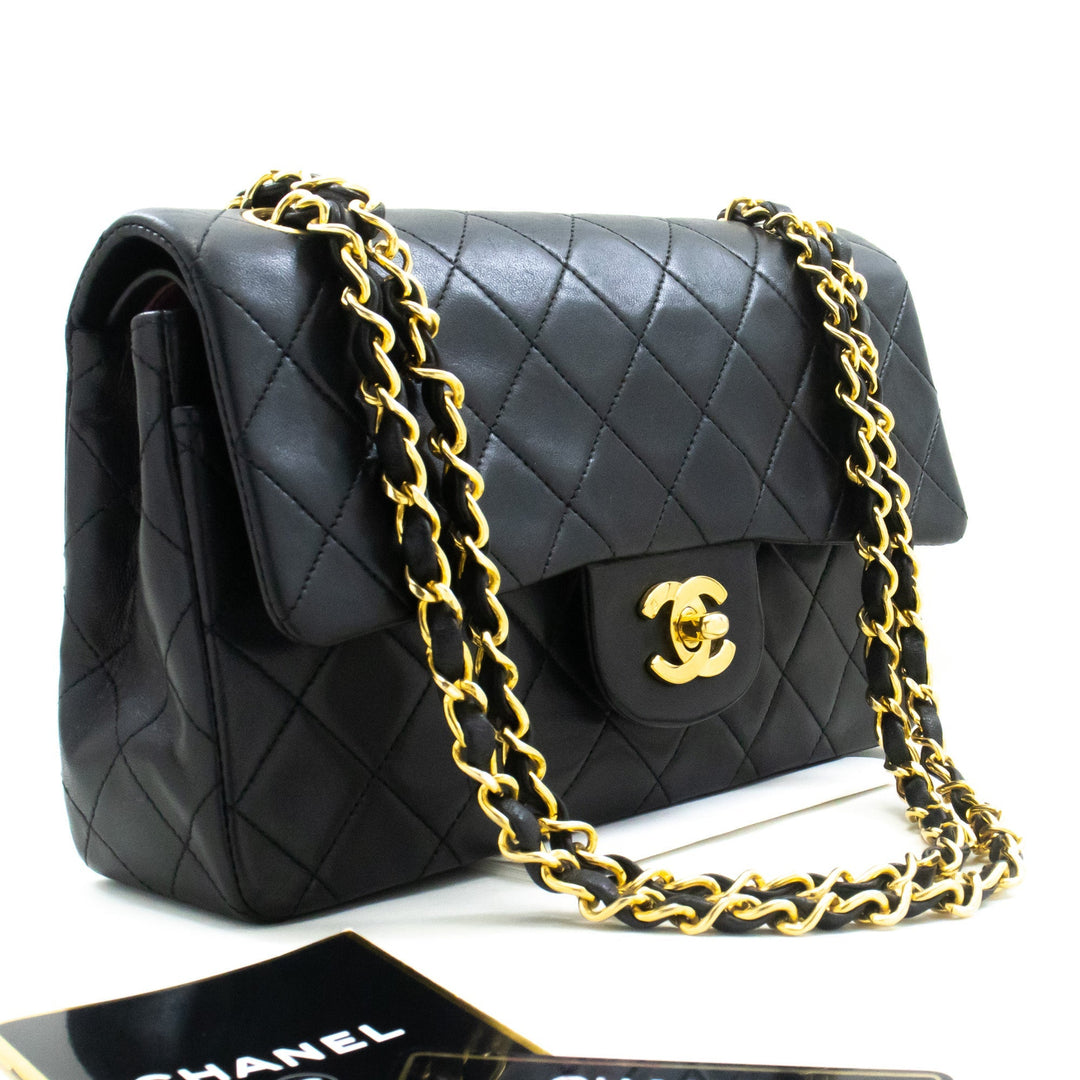 Chanel Classic Double New 9" Chain Shoulder Bag Black Lambskin