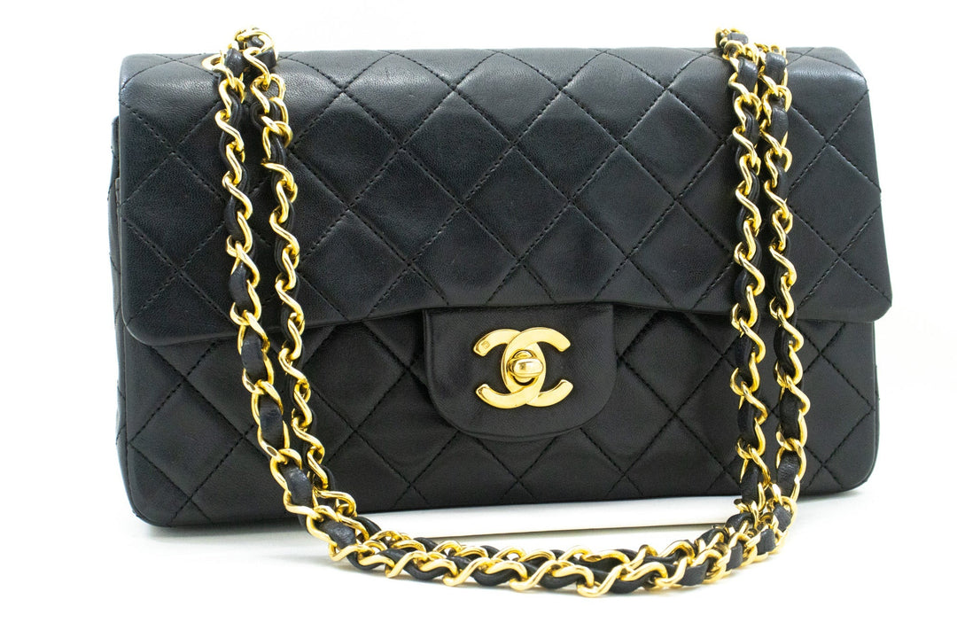Chanel Classic Double New 9" Chain Shoulder Bag Black Lambskin