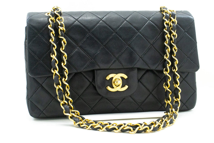 Chanel Classic Double New 9" Chain Shoulder Bag Black Lambskin