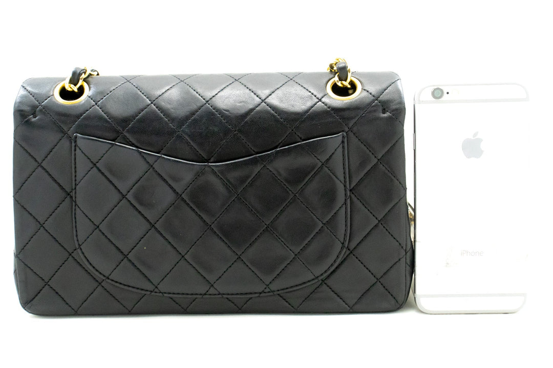 Chanel Classic Double New 9" Chain Shoulder Bag Black Lambskin