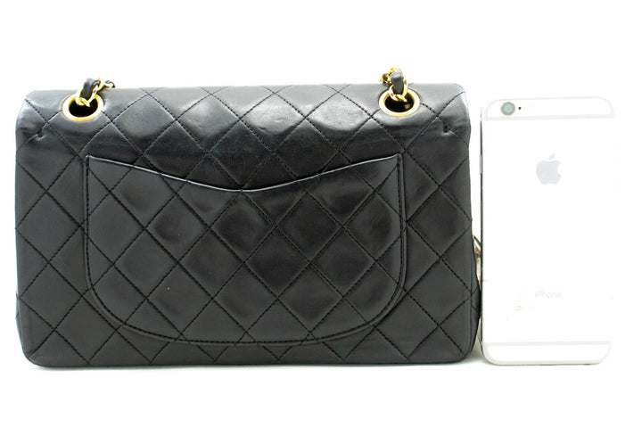 Chanel Classic Double New 9" Chain Shoulder Bag Black Lambskin