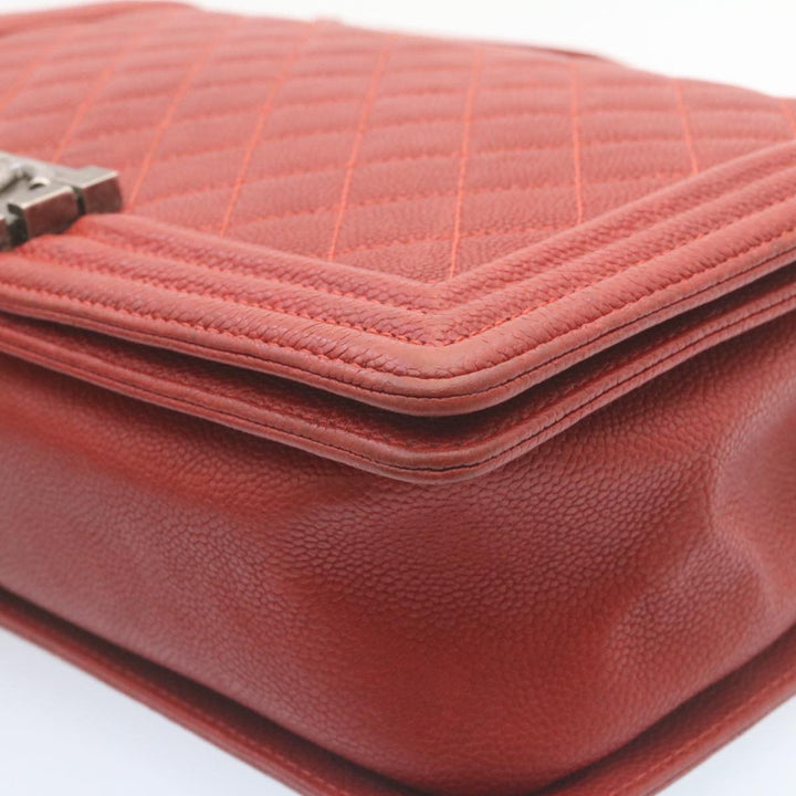 Chanel Boy  Matelasse Chain New Shoulder Bag Leather Red CC Auth 28281A