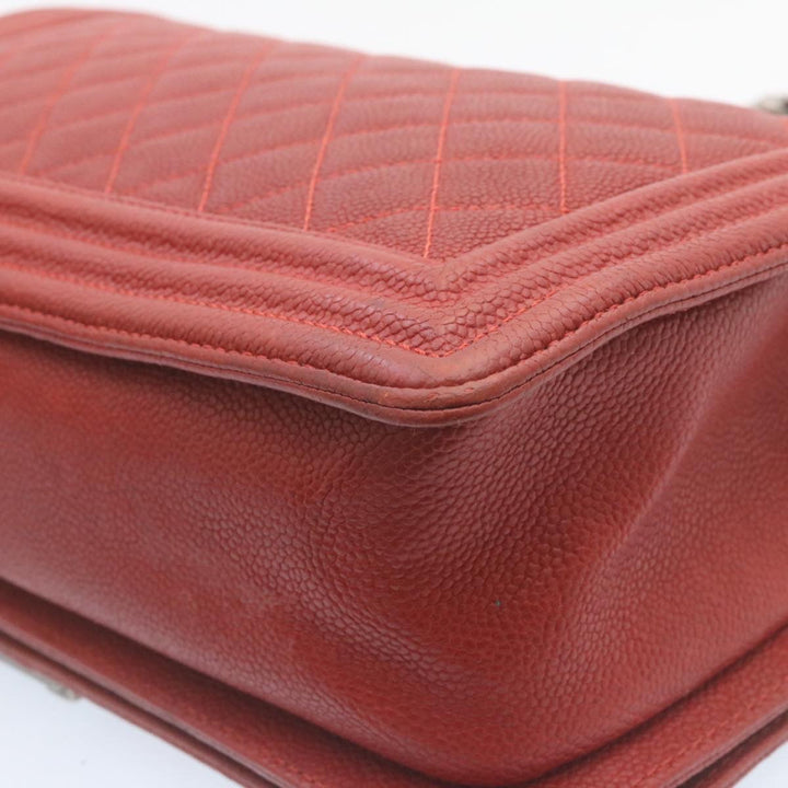 Chanel Boy  Matelasse Chain New Shoulder Bag Leather Red CC Auth 28281A
