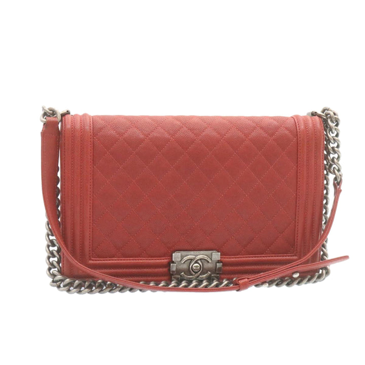 Chanel Boy  Matelasse Chain New Shoulder Bag Leather Red CC Auth 28281A