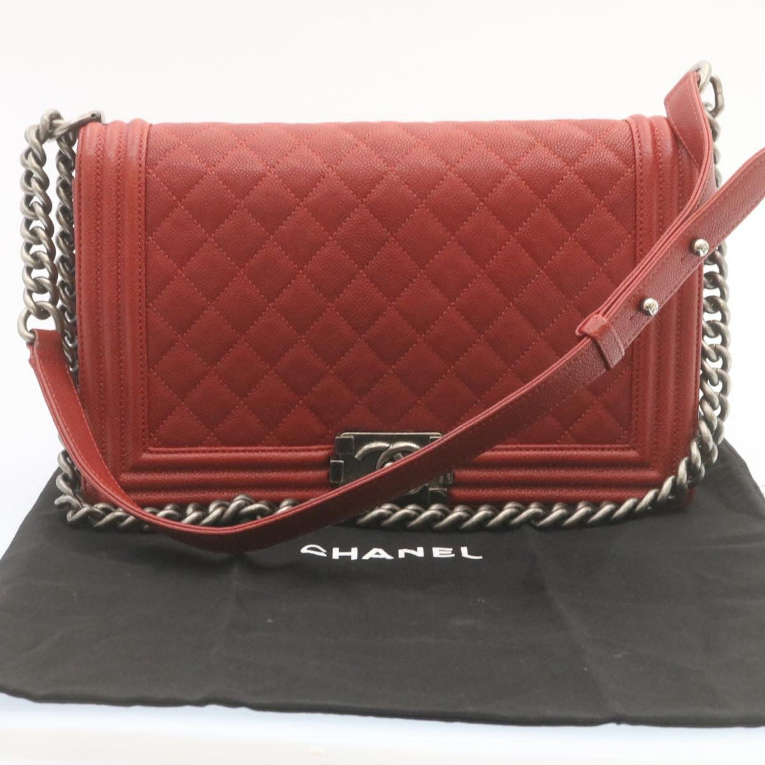 Chanel Boy  Matelasse Chain New Shoulder Bag Leather Red CC Auth 28281A
