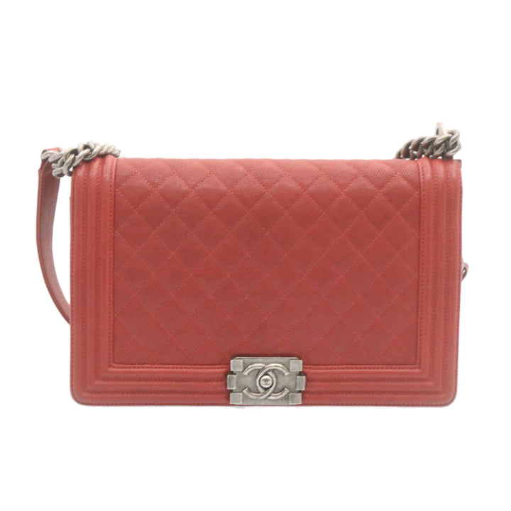 Chanel Boy  Matelasse Chain New Shoulder Bag Leather Red CC Auth 28281A