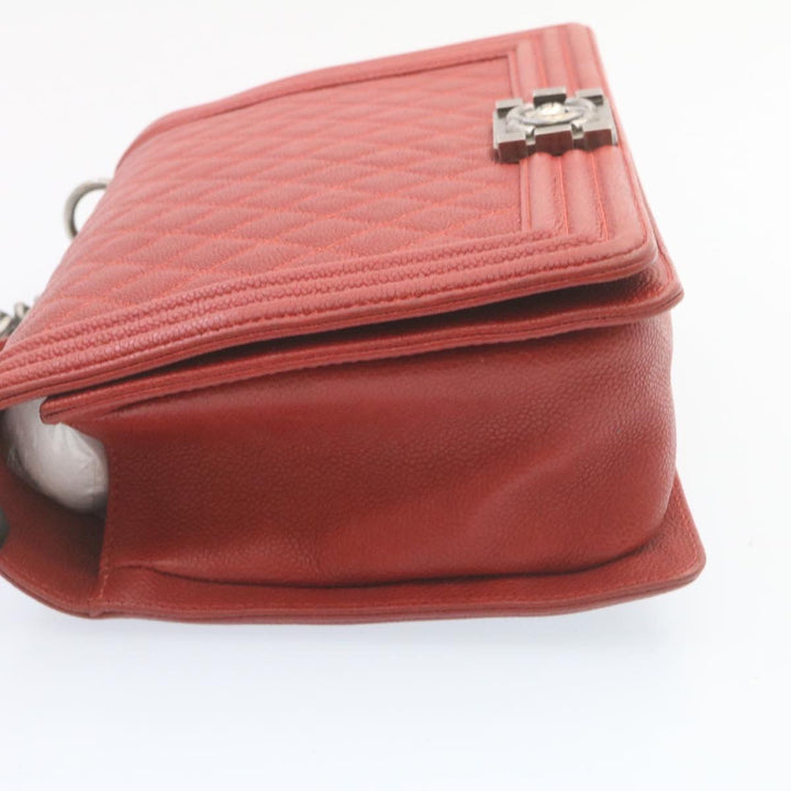 Chanel Boy  Matelasse Chain New Shoulder Bag Leather Red CC Auth 28281A