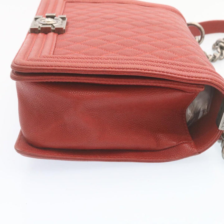 Chanel Boy  Matelasse Chain New Shoulder Bag Leather Red CC Auth 28281A