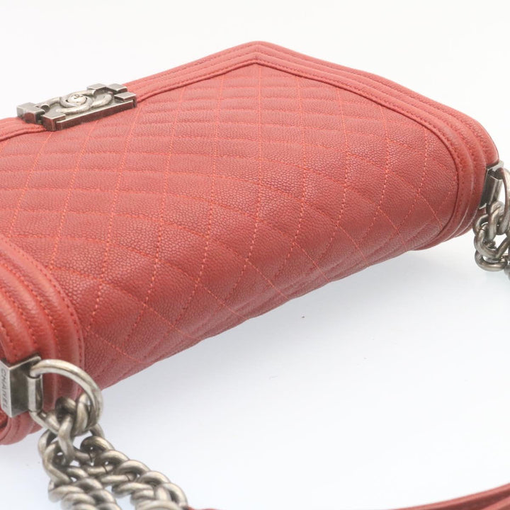 Chanel Boy  Matelasse Chain New Shoulder Bag Leather Red CC Auth 28281A