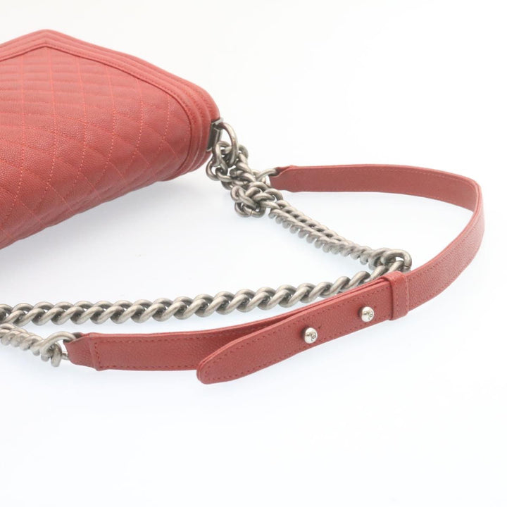 Chanel Boy  Matelasse Chain New Shoulder Bag Leather Red CC Auth 28281A