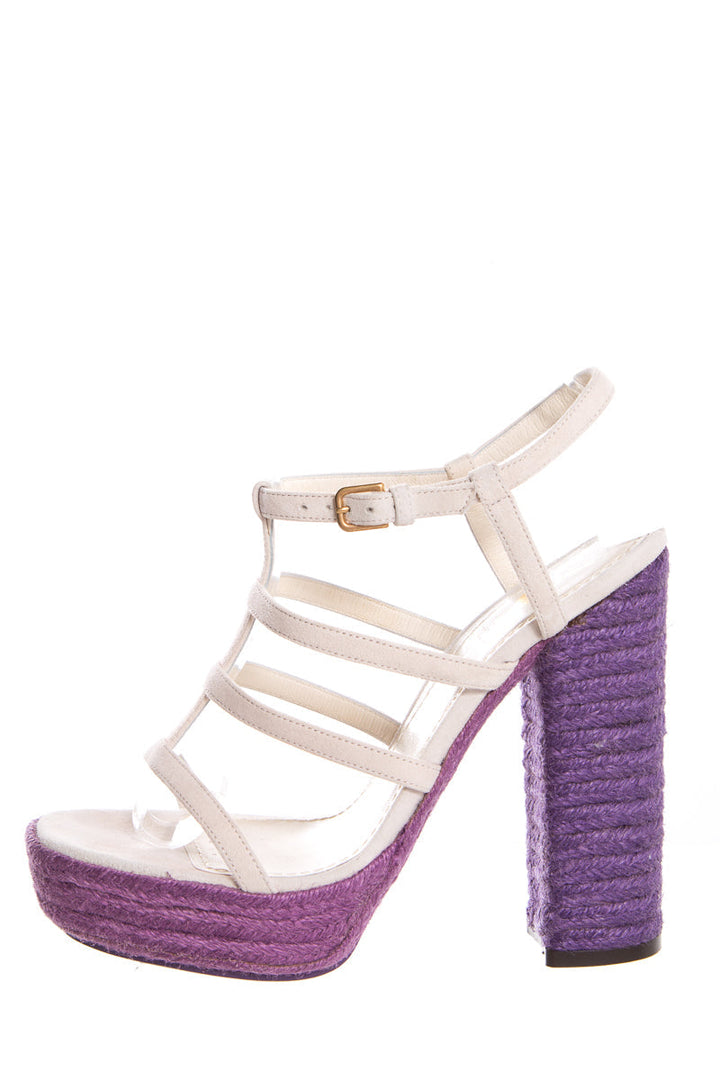 YSL Cream & Purple Jute Woven Heels SZ 35.5