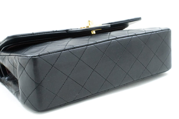 Chanel Classic Double New 9" Chain Shoulder Bag Black Lambskin