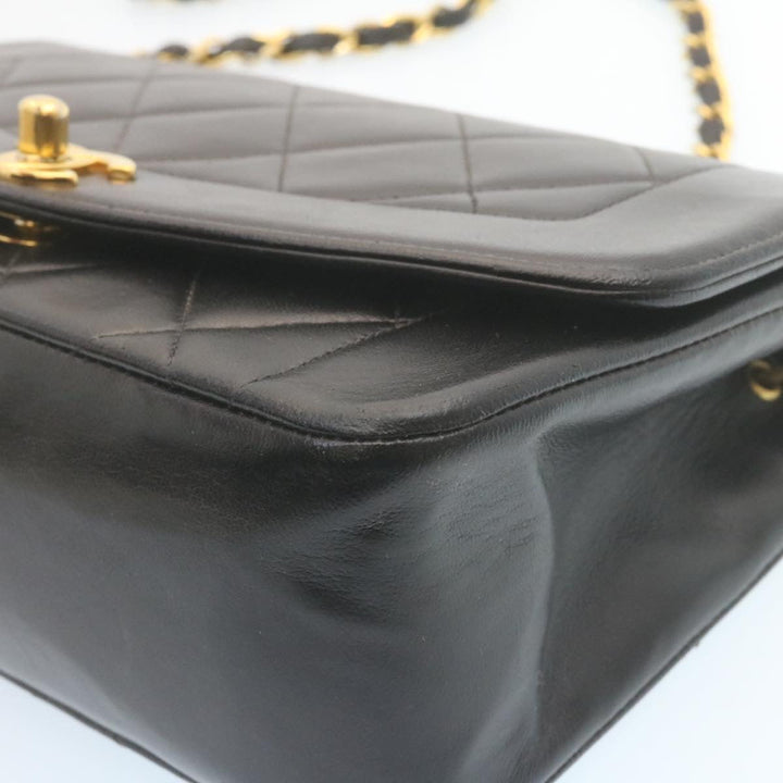 Top Quality Chanel Chain Turn Lock Diana Matelasse Shoulder Bag Lamb Skin Black Auth 28470A