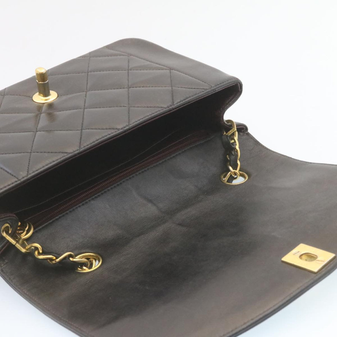 Top Quality Chanel Chain Turn Lock Diana Matelasse Shoulder Bag Lamb Skin Black Auth 28470A