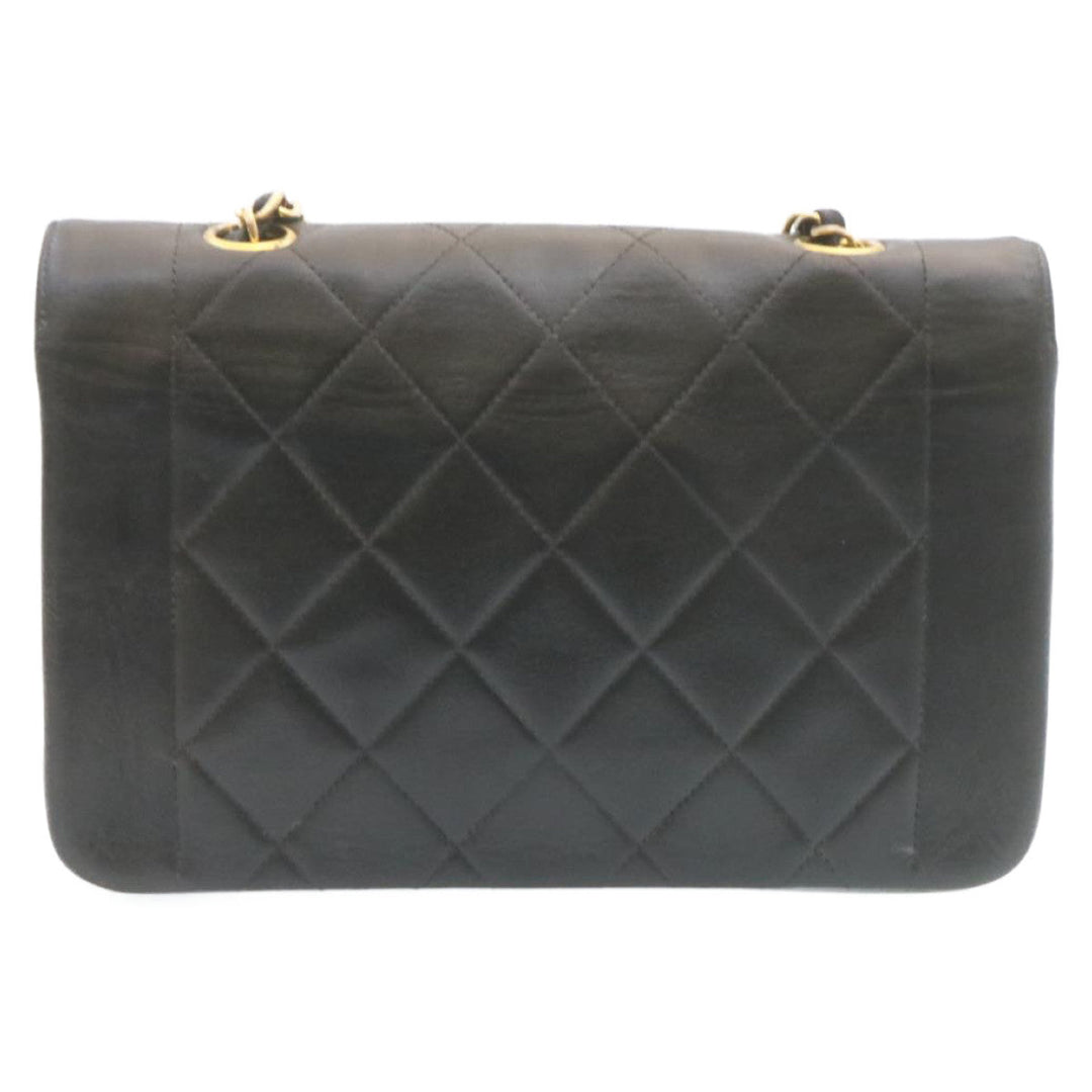 Top Quality Chanel Chain Turn Lock Diana Matelasse Shoulder Bag Lamb Skin Black Auth 28470A