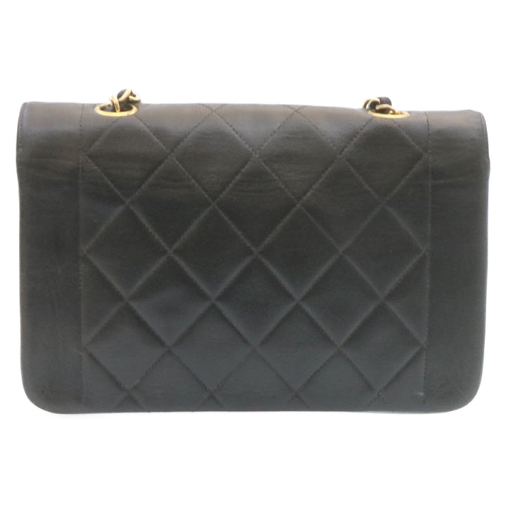 Top Quality Chanel Chain Turn Lock Diana Matelasse Shoulder Bag Lamb Skin Black Auth 28470A