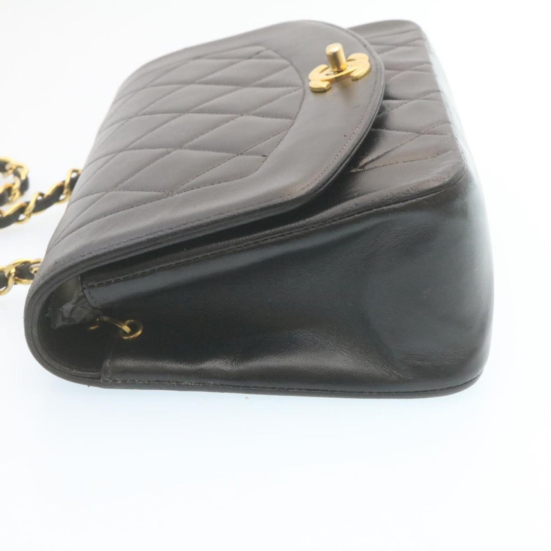 Top Quality Chanel Chain Turn Lock Diana Matelasse Shoulder Bag Lamb Skin Black Auth 28470A