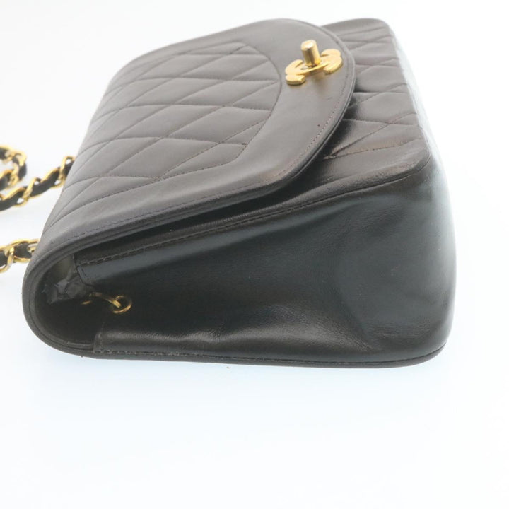 Top Quality Chanel Chain Turn Lock Diana Matelasse Shoulder Bag Lamb Skin Black Auth 28470A