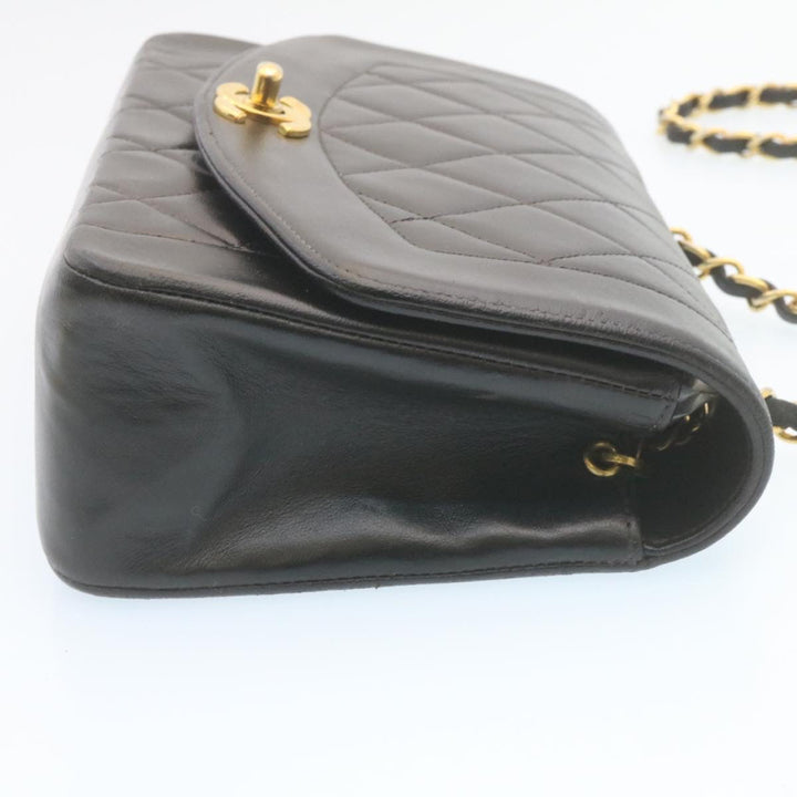 Top Quality Chanel Chain Turn Lock Diana Matelasse Shoulder Bag Lamb Skin Black Auth 28470A