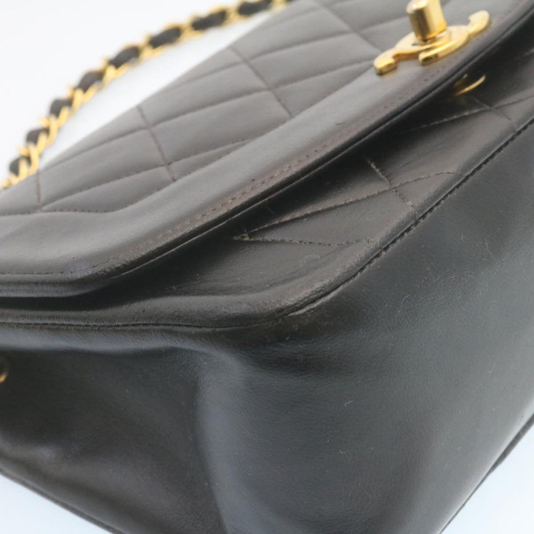 Top Quality Chanel Chain Turn Lock Diana Matelasse Shoulder Bag Lamb Skin Black Auth 28470A