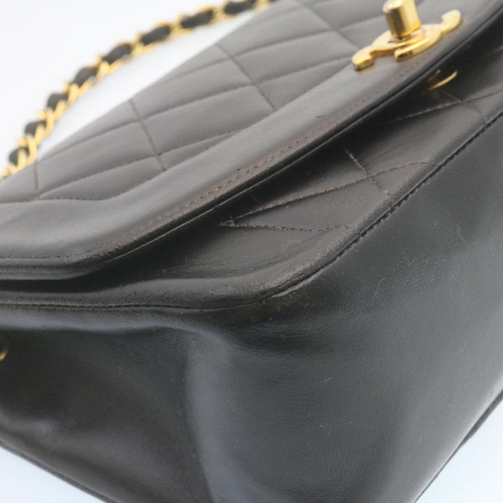 Top Quality Chanel Chain Turn Lock Diana Matelasse Shoulder Bag Lamb Skin Black Auth 28470A