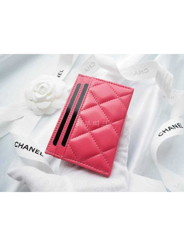 Heart Logo Lambskin Card Wallet Pink Chanel