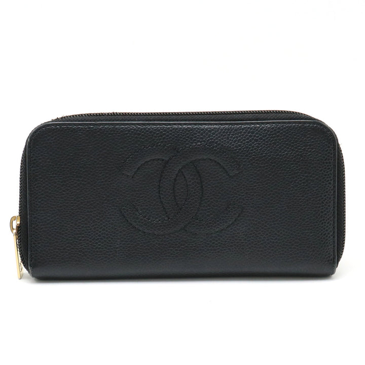 Top Quality Chanel Long Zip Wallet in Black Caviar Leather A13228