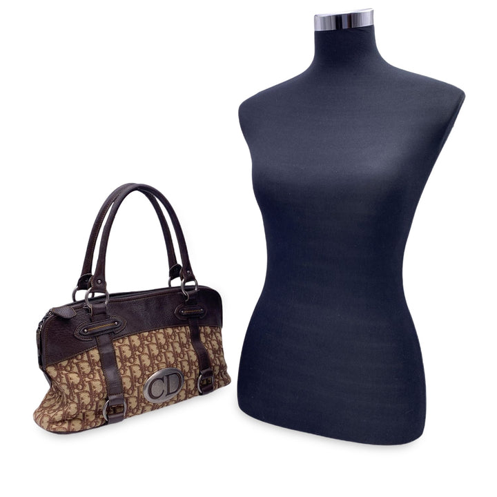 CHRISTIAN Top quality Dior Brown Logo Oblique Canvas Satchel Shoulder Bag